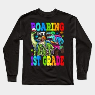 Roaring Into 1st Grade Monster Truck Dinosaur T Rex Long Sleeve T-Shirt